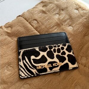 Michael Kors Black and Animal Print Card Holder